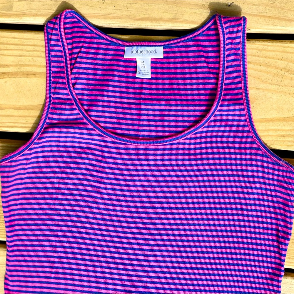 Motherhood Maternity Knit Maternity Tank Dress in Blue/Pink– Size M